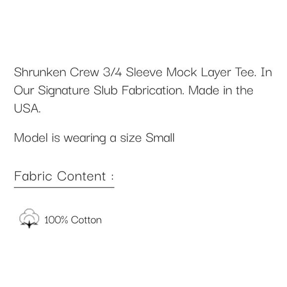 WILT Shrunken Crew 3/4 Sleeve Mock Layer Tee Slub Knit Scarlet Cotton Small - Picture 3 of 6